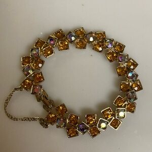 Vintage signed WEISS Topaz AB Rhinestone bracelet Gold Tone